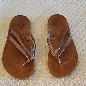 OluKai Rose Gold Leather Sandals